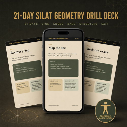 21-Day Silat Geometry Drill Deck for phone-first daily practice with an accessible digital edition