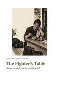 The Fighter's Table digital book cover: a martial artist eating after training