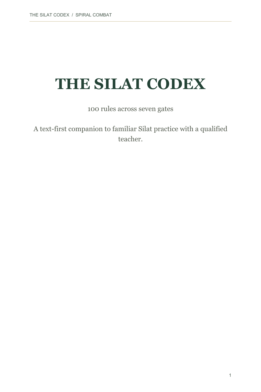 The Silat Codex text-first cover: 100 rules across seven gates