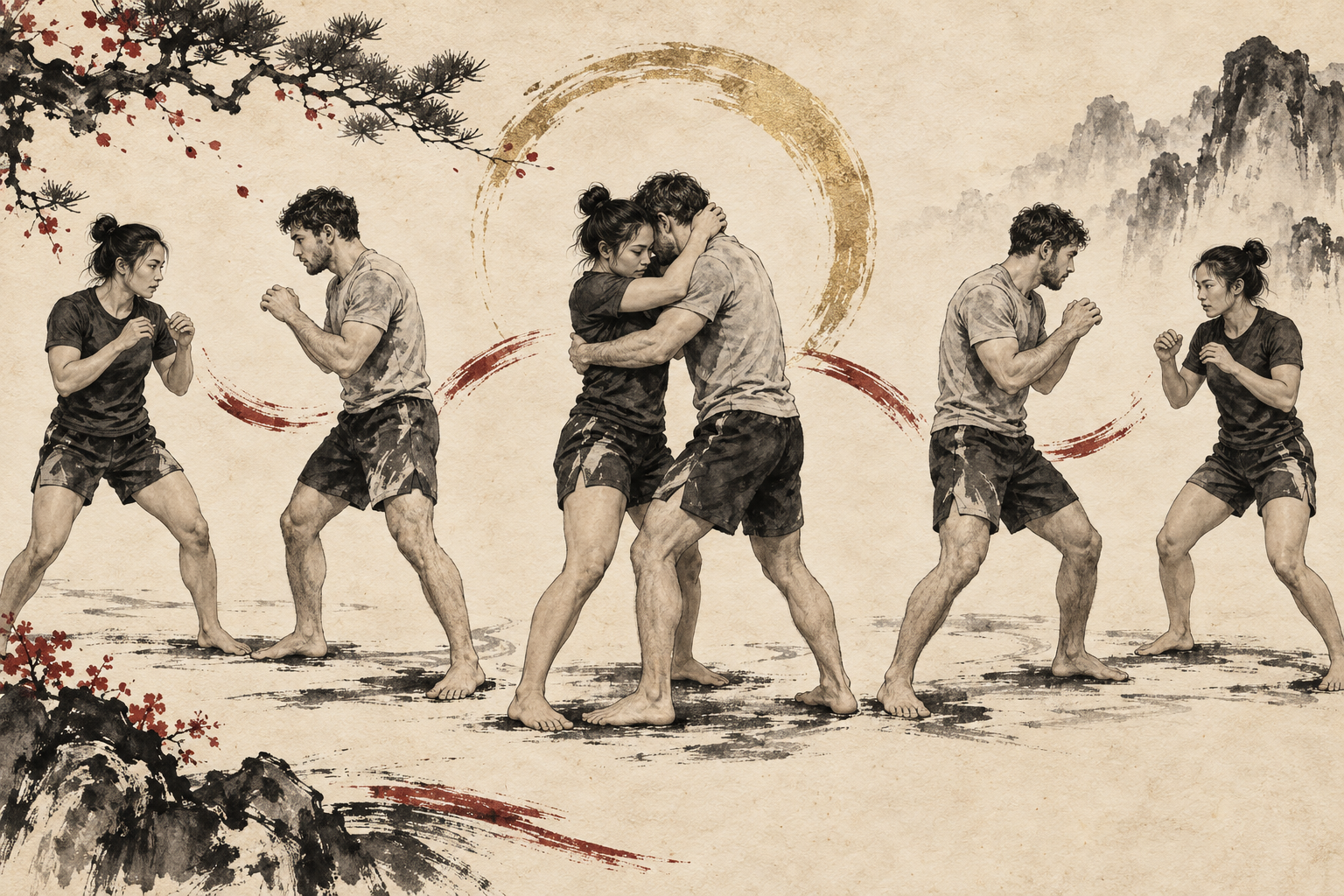 Illustrative sequence of standing range, upright contact and separation